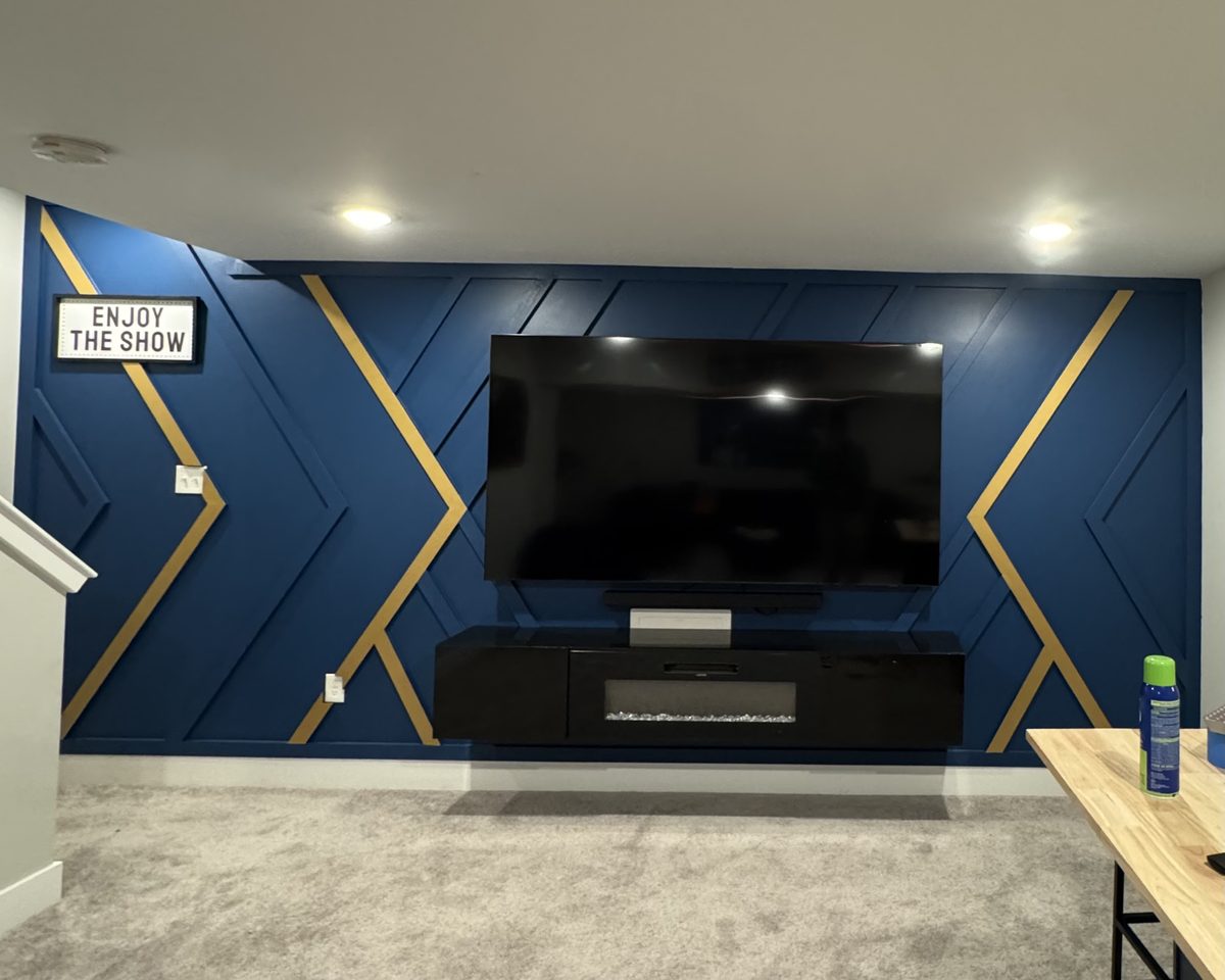 The Midnight Royal, navy paneling with gold geometric trim by SEIN ME